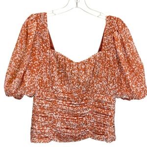 Abercrombie & Fitch Orange White Puff Sleeve Sweetheart Babydoll Top - Medium